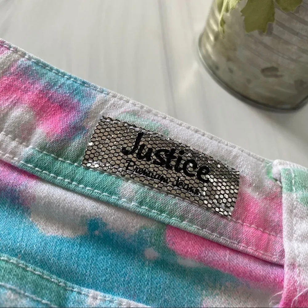Justice Bubble Gum Tie Dye Denim Shorts Sz 12R